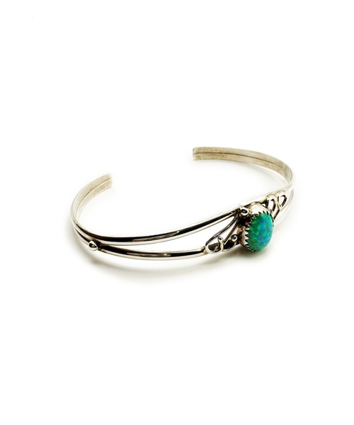 Indian Jewelry（インディアンジュエリー）の「THEATER シアター ネイティブデザインティックフラットコッパーバングル Made in USA（バングル/リストバンド・メンズ・ブルー/ホワイト・FREE）」の2枚目の写真