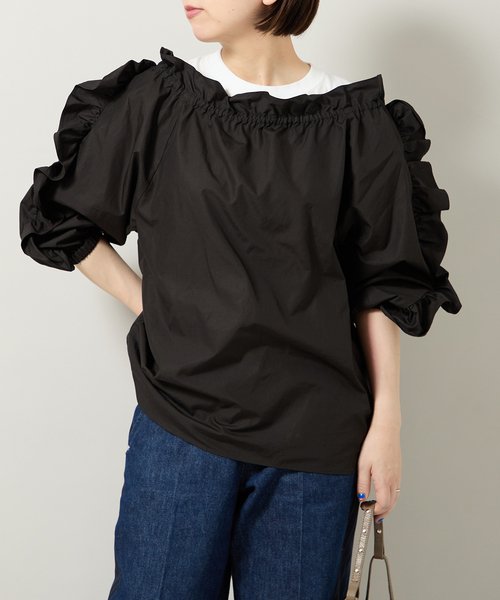 Bonum（ボナム）の「オフショルダーフリルブラウス（シャツ/ブラウス・レディース・ブラック/ホワイト・FREE）」の14枚目の写真