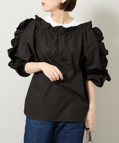 Bonum（ボナム）の「オフショルダーフリルブラウス（シャツ/ブラウス・レディース・ブラック/ホワイト・FREE）」の6枚目の写真