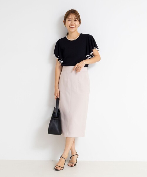 NOLLEY’S Sophi（ノーリーズソフィ）の「《手洗い可能》袖フリル配色プルオーバーニット（ニット/セーター・レディース・ホワイト/ブラック/サックスブルー・38）」の6枚目の写真