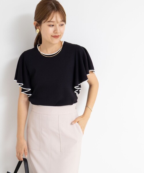 NOLLEY’S Sophi（ノーリーズソフィ）の「《手洗い可能》袖フリル配色プルオーバーニット（ニット/セーター・レディース・ホワイト/ブラック/サックスブルー・38）」の9枚目の写真