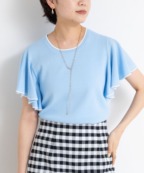 NOLLEY’S Sophi（ノーリーズソフィ）の「《手洗い可能》袖フリル配色プルオーバーニット（ニット/セーター・レディース・ホワイト/ブラック/サックスブルー・38）」の11枚目の写真