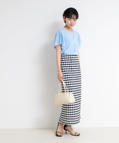NOLLEY’S Sophi（ノーリーズソフィ）の「《手洗い可能》袖フリル配色プルオーバーニット（ニット/セーター・レディース・ホワイト/ブラック/サックスブルー・38）」の12枚目の写真
