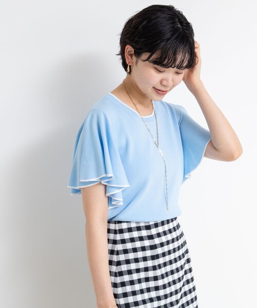 NOLLEY’S Sophi（ノーリーズソフィ）の「《手洗い可能》袖フリル配色プルオーバーニット（ニット/セーター・レディース・ホワイト/ブラック/サックスブルー・38）」の16枚目の写真