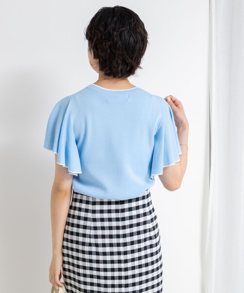 NOLLEY’S Sophi（ノーリーズソフィ）の「《手洗い可能》袖フリル配色プルオーバーニット（ニット/セーター・レディース・ホワイト/ブラック/サックスブルー・38）」の17枚目の写真