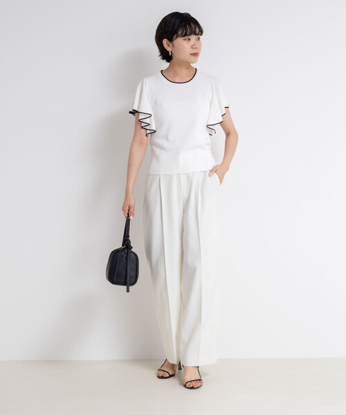 NOLLEY’S Sophi（ノーリーズソフィ）の「《手洗い可能》袖フリル配色プルオーバーニット（ニット/セーター・レディース・ホワイト/ブラック/サックスブルー・38）」の19枚目の写真