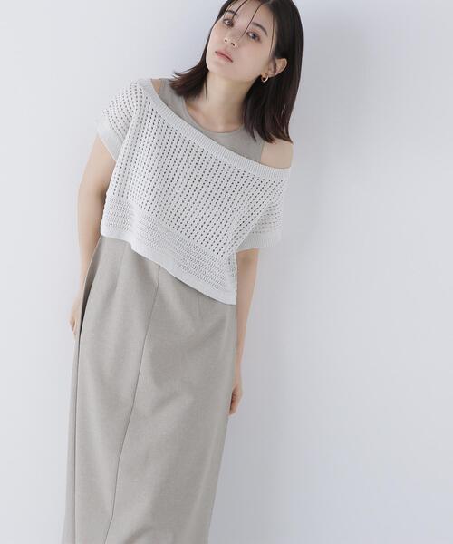 NATURAL BEAUTY BASIC(ナチュラルビューティーベーシック)の「◇透かし編みニット&アメスリワンピース(ワンピース・レディース・グレー系その他/ベージュ系その他・P/S/MEDIUM)」の2枚目の写真