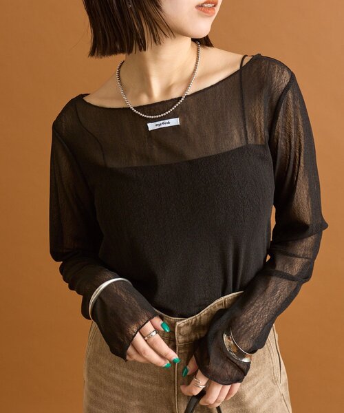 mystic（ミスティック）の「シアースラブロングTシャツ（Tシャツ/カットソー・レディース・イエロー/オフホワイト/ブラック・FREE）」の17枚目の写真