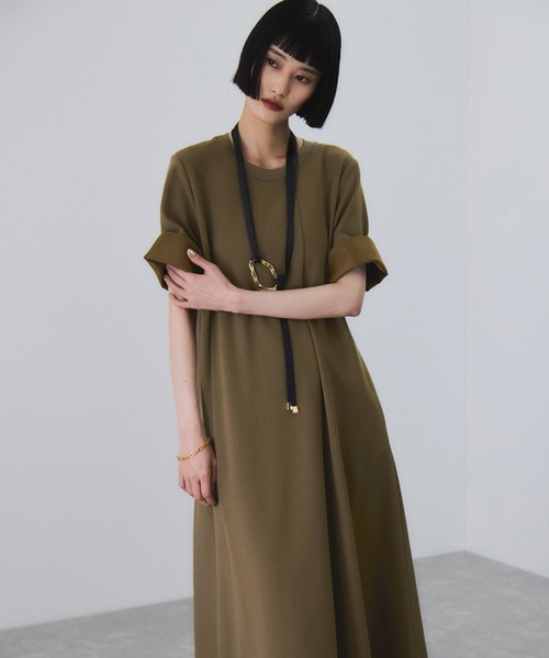 ADAM ET ROPE'（アダムエロペ）の「【サステナブル】ベルトコンビアシメワンピース（ワンピース・レディース・ブラック/ブラウン・FREE）」の8枚目の写真