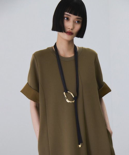 ADAM ET ROPE'（アダムエロペ）の「【サステナブル】ベルトコンビアシメワンピース（ワンピース・レディース・ブラック/ブラウン・FREE）」の9枚目の写真