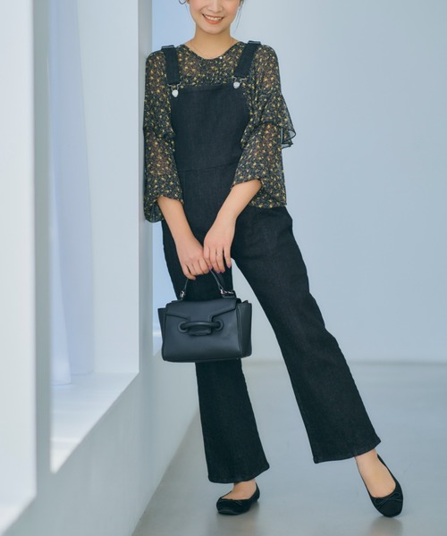 【コヒナ】デニム オーバーオール フレア サロペット パンツ XS 紺インディゴ COHINA DENIM フレアサロペットパンツ ｜ 小柄・低身長女性向け