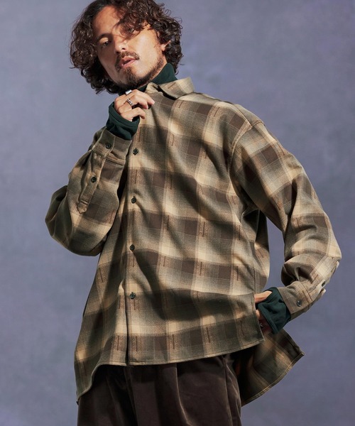 Jih Nunc(ジーヌンク)の「ms6168-起毛オンブレーチェックシャツ(シャツ/ブラウス・メンズ・ベージュ/レッド/ホワイト・L/M/S)」の2枚目の写真