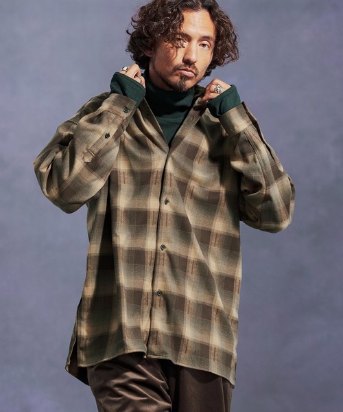 Jih Nunc(ジーヌンク)の「ms6168-起毛オンブレーチェックシャツ(シャツ/ブラウス・メンズ・ベージュ/レッド/ホワイト・L/M/S)」の4枚目の写真