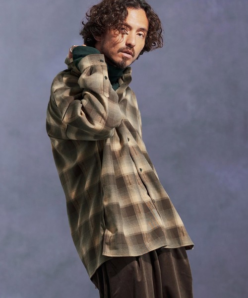 Jih Nunc(ジーヌンク)の「ms6168-起毛オンブレーチェックシャツ(シャツ/ブラウス・メンズ・ベージュ/レッド/ホワイト・L/M/S)」の5枚目の写真