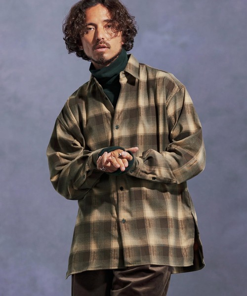 Jih Nunc(ジーヌンク)の「ms6168-起毛オンブレーチェックシャツ(シャツ/ブラウス・メンズ・ベージュ/レッド/ホワイト・L/M/S)」の6枚目の写真