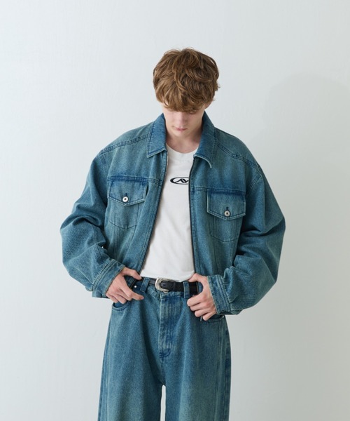 Lui's（ルイス）の「【Neucon/ニューコン】クロップドボリュームショートZIPデニムジャケット（デニムジャケット・メンズ・ブラック/インディゴブルー・2/1）」の22枚目の写真