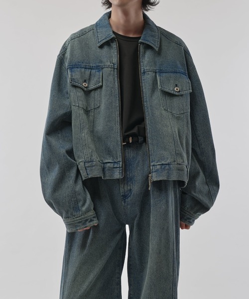 Lui's デニムジャケット Neucon/ニューコン】クロップドボリュームショートZIPデニム