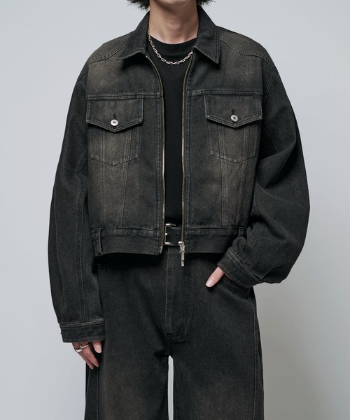 mal. デニムジャケット　黒　新品・未使用品　レレレさん配信 Neucon/ニューコン】クロップドボリュームショートZIPデニム