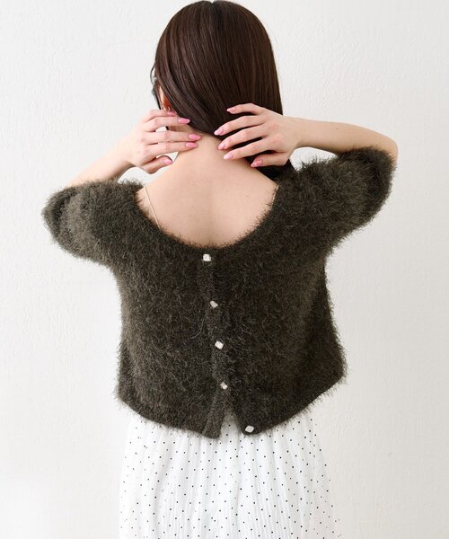 Kastane（カスタネ）の「【新色追加/セットアップ対応/前後2WAY】シャギー半袖カーディガン（カーディガン/ボレロ・レディース・サックスブルー/アイボリー/チャコールグレー/ダークブラウン・FREE）」の8枚目の写真