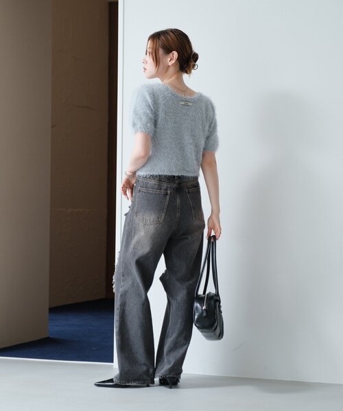 kastane シャギー半袖カーディガン　シャギービスチェ チャコールグレー Kastane カーディガン 「新色追加/セットアップ対応/前後2WAY