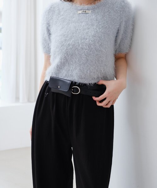 新色追加/セットアップ対応/前後2WAY】シャギー半袖カーディガン