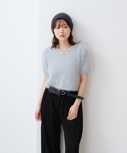 kastane シャギー半袖カーディガン　シャギービスチェ チャコールグレー Kastane】シャギー半袖カーディガン チャコール kastaneシャギー