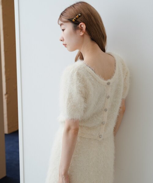 Kastane（カスタネ）の「【新色追加/セットアップ対応/前後2WAY】シャギー半袖カーディガン（カーディガン/ボレロ・レディース・サックスブルー/アイボリー/チャコールグレー/ダークブラウン・FREE）」の21枚目の写真