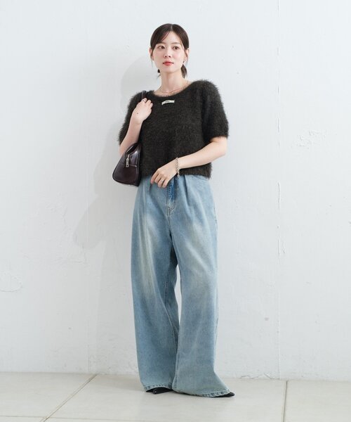 kastane シャギー半袖カーディガン　シャギービスチェ チャコールグレー kastane シャギー半袖カーディガン シャギービスチェ