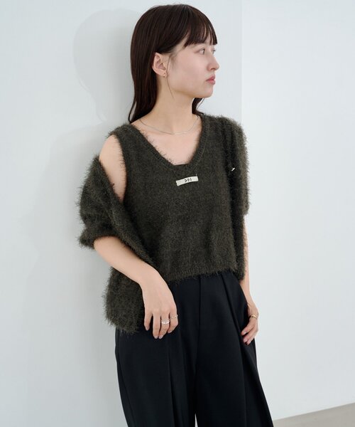 新色追加/セットアップ対応/前後2WAY】シャギー半袖カーディガン