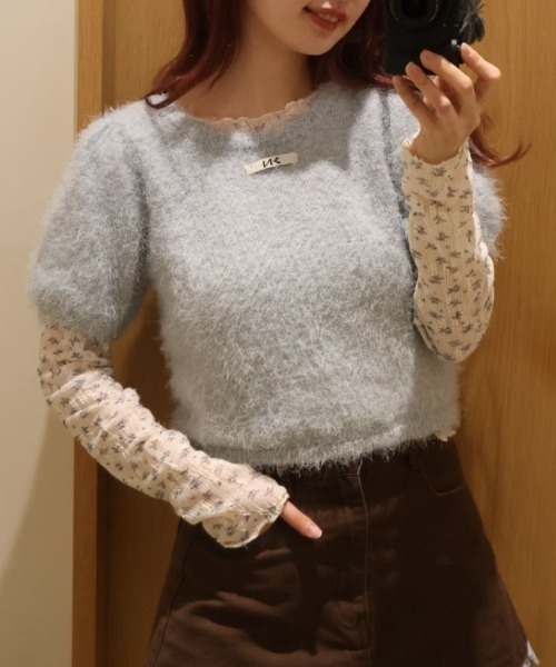 Kastane（カスタネ）の「【新色追加/セットアップ対応/前後2WAY】シャギー半袖カーディガン（カーディガン/ボレロ・レディース・サックスブルー/アイボリー/チャコールグレー/ダークブラウン・FREE）」の4枚目の写真