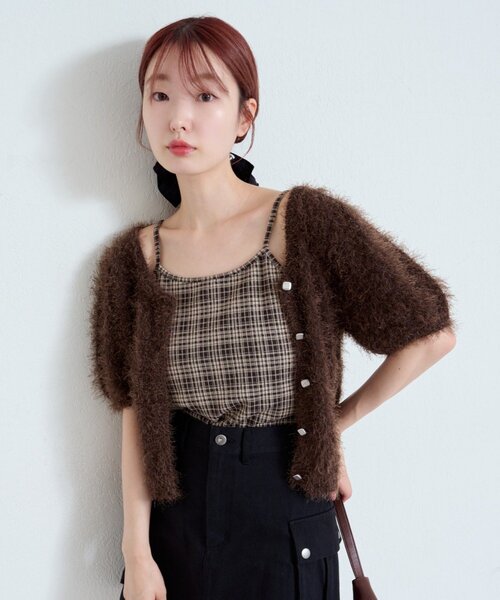 Kastane（カスタネ）の「【新色追加/セットアップ対応/前後2WAY】シャギー半袖カーディガン（カーディガン/ボレロ・レディース・サックスブルー/アイボリー/チャコールグレー/ダークブラウン・FREE）」の5枚目の写真