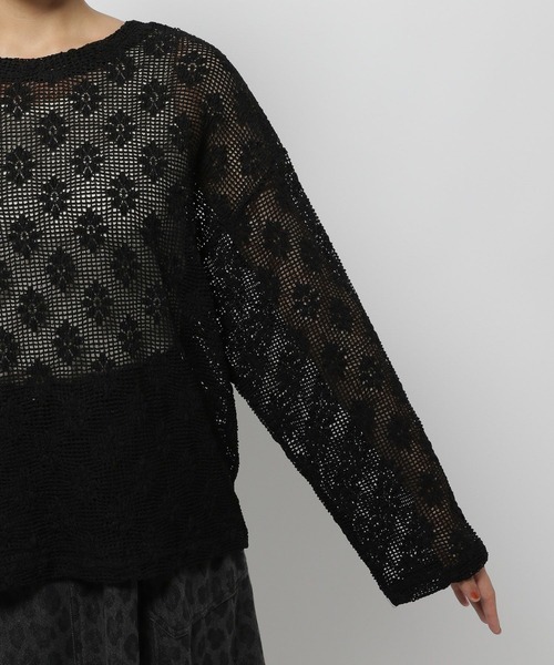 【アンナケリー】　フラワージャガードプルオーバー　ブラック　レース アンナケリー】 フラワージャガードプルオーバー ブラック