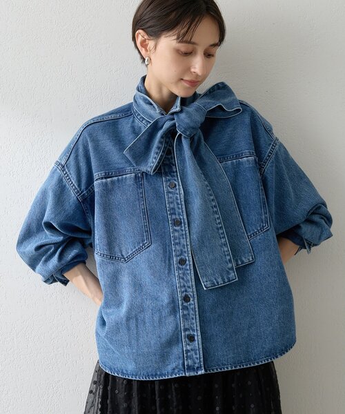 Whim Gazette(ウィムガゼット)の「デニムボウタイシャツ(シャツ/ブラウス・レディース・ブラウン/ピンク/ブルー・FREE)」の10枚目の写真