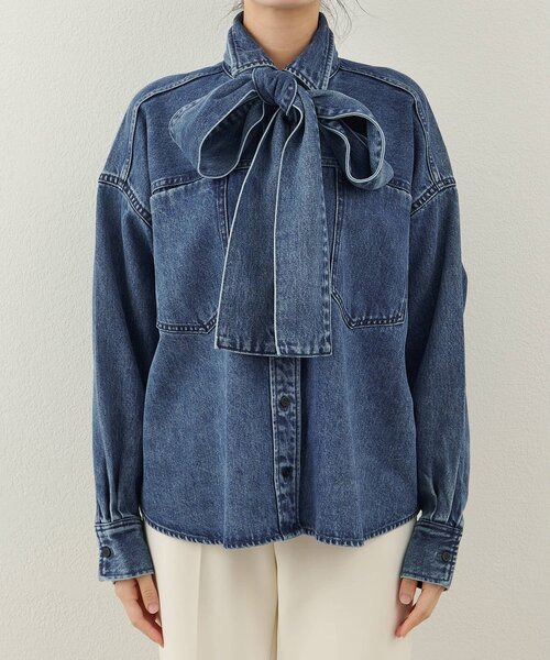 Whim Gazette(ウィムガゼット)の「デニムボウタイシャツ(シャツ/ブラウス・レディース・ブラウン/ピンク/ブルー・FREE)」の14枚目の写真