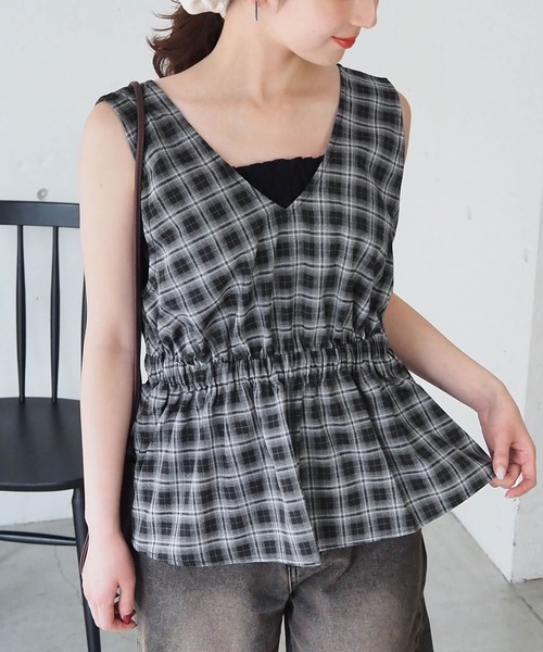 セール】チェック前後2wayペプラムベスト（ベスト）｜tiptop（ティップ