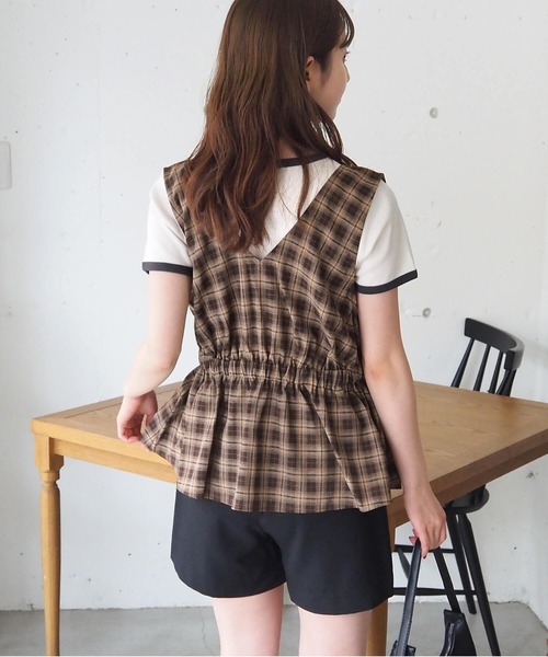 formo フォルモ　チェックベスト　ペプラム セール】チェック前後2wayペプラムベスト（ベスト）｜tiptop（ティップ