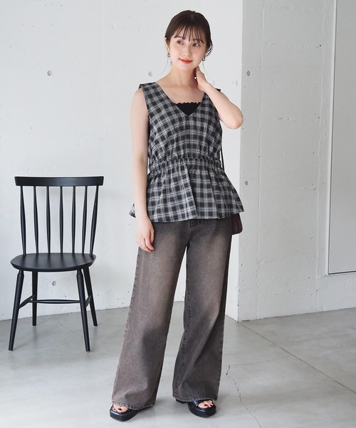 セール】チェック前後2wayペプラムベスト（ベスト）｜tiptop（ティップ