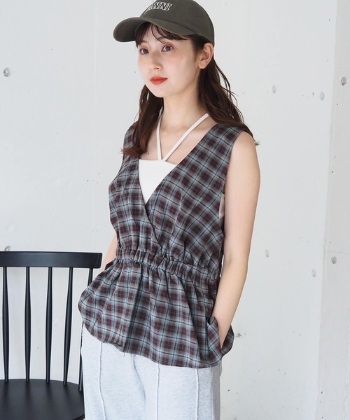 セール】チェック前後2wayペプラムベスト（ベスト）｜tiptop（ティップ