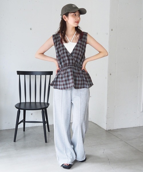 セール】チェック前後2wayペプラムベスト（ベスト）｜tiptop（ティップ