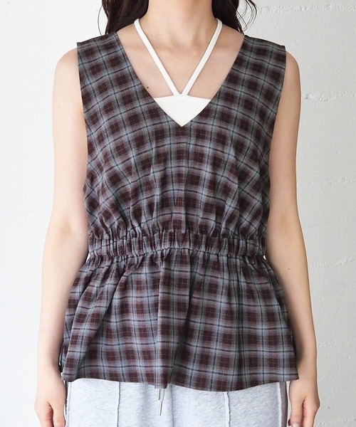 セール】チェック前後2wayペプラムベスト（ベスト）｜tiptop（ティップ
