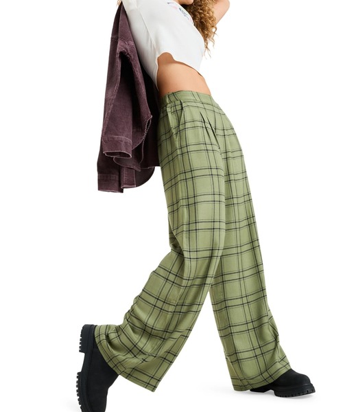 ROXY（ロキシー）の「GREAT INFLUENCE /ロキシーウエストゴムチェック柄ロングワイドパンツ（その他パンツ・レディース・グリーン・LARGE/MEDIUM/SMALL）」の3枚目の写真