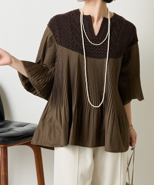 Jena espace merveilleux(ジェナ エスパスメルヴェイユ)の「ケーブルニットドッキングブラウス(シャツ/ブラウス・レディース・ブラック/ベージュ/ブラウン・FREE)」の3枚目の写真