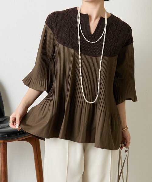 Jena espace merveilleux(ジェナ エスパスメルヴェイユ)の「ケーブルニットドッキングブラウス(シャツ/ブラウス・レディース・ブラック/ベージュ/ブラウン・FREE)」の22枚目の写真