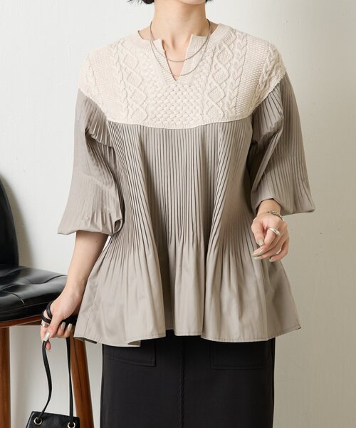 Jena espace merveilleux(ジェナ エスパスメルヴェイユ)の「ケーブルニットドッキングブラウス(シャツ/ブラウス・レディース・ブラック/ベージュ/ブラウン・FREE)」の7枚目の写真