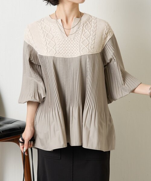 Jena espace merveilleux(ジェナ エスパスメルヴェイユ)の「ケーブルニットドッキングブラウス(シャツ/ブラウス・レディース・ブラック/ベージュ/ブラウン・FREE)」の6枚目の写真