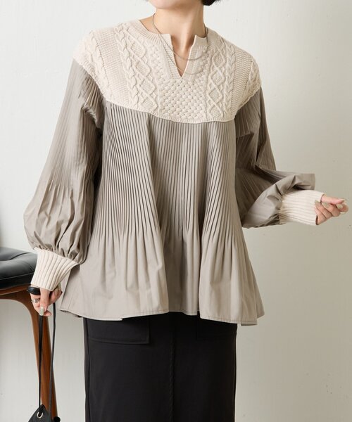 Jena espace merveilleux(ジェナ エスパスメルヴェイユ)の「ケーブルニットドッキングブラウス(シャツ/ブラウス・レディース・ブラック/ベージュ/ブラウン・FREE)」の4枚目の写真