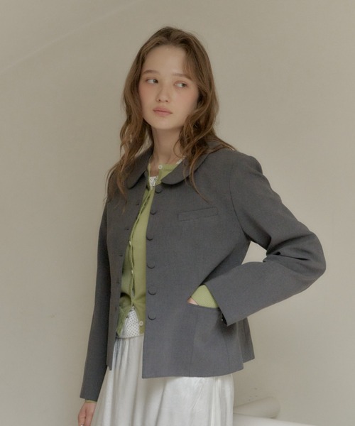 GIUNON(ジウノン)の「round collar short jacket / ラウンドカラーショートジャケット(テーラードジャケット・レディース・グレー/ブラック・FREE)」の9枚目の写真