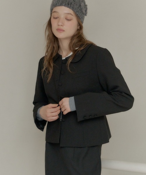 GIUNON(ジウノン)の「round collar short jacket / ラウンドカラーショートジャケット(テーラードジャケット・レディース・グレー/ブラック・FREE)」の15枚目の写真