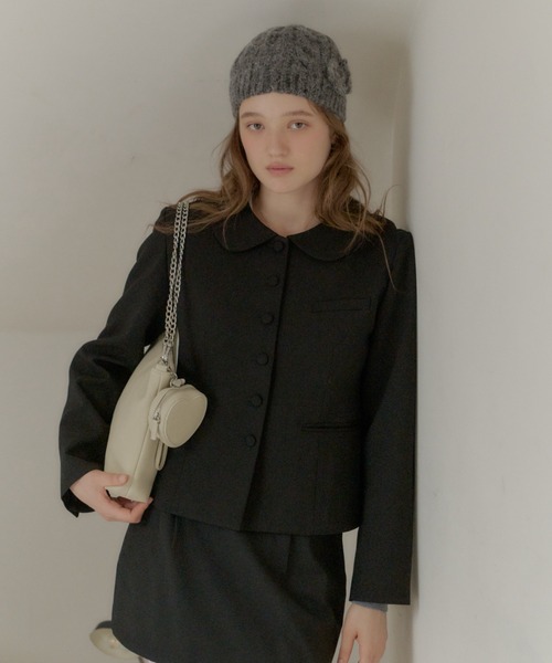 GIUNON(ジウノン)の「round collar short jacket / ラウンドカラーショートジャケット(テーラードジャケット・レディース・グレー/ブラック・FREE)」の16枚目の写真