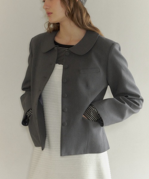 GIUNON(ジウノン)の「round collar short jacket / ラウンドカラーショートジャケット(テーラードジャケット・レディース・グレー/ブラック・FREE)」の10枚目の写真